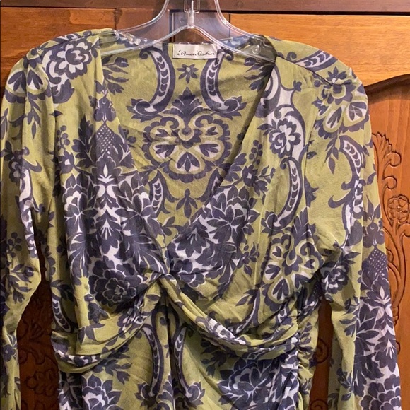 Lime green and grey print top - Picture 2 of 4